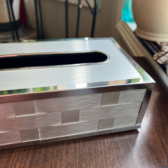 Vtg MCM Stylebuilt Accessories Inc New York Woven Brass Trim Tissue Box Vanity - Picture 3 of 11